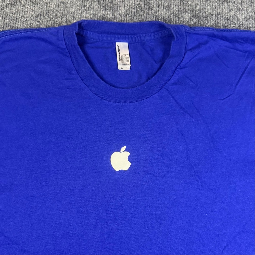 Apple Promo Mens Blue Combed Cotton Logo T-Shirt Made in USA Medium
